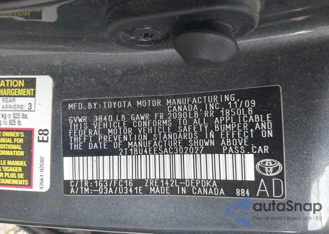 2010 Toyota Corolla Le from USA, damaged, VIN 2T1BU4EE5AC302027